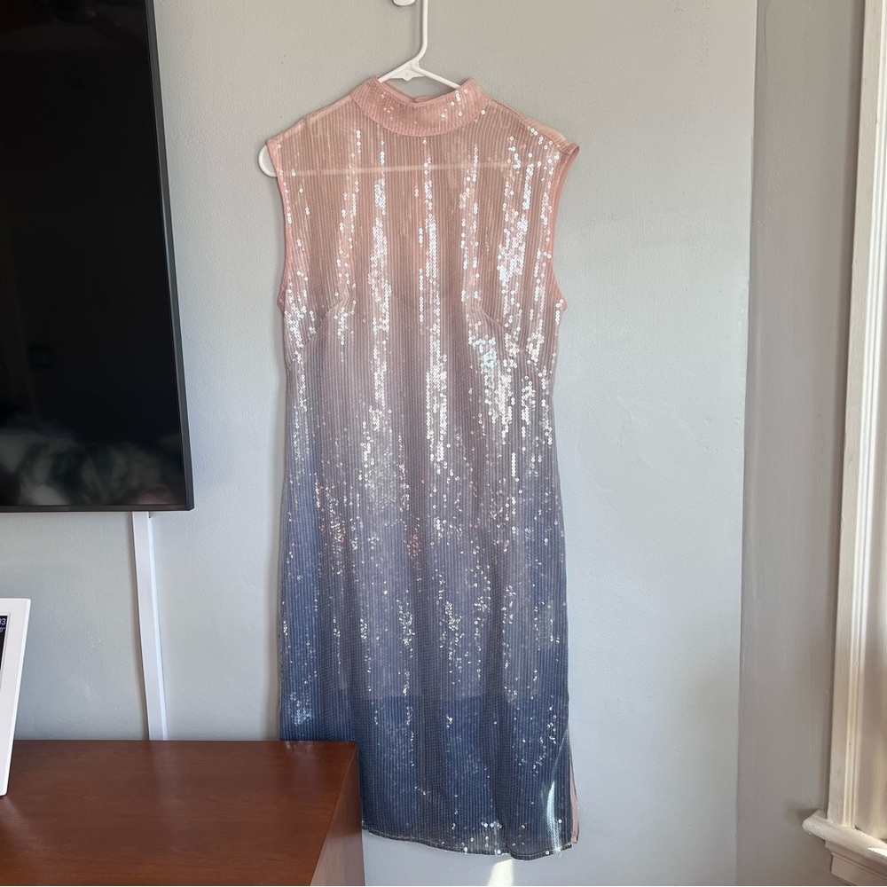 Anthropologie Sequin Ombre Mock Neck Sleeveless Midi Dress Ombre - Picture 7 of 12